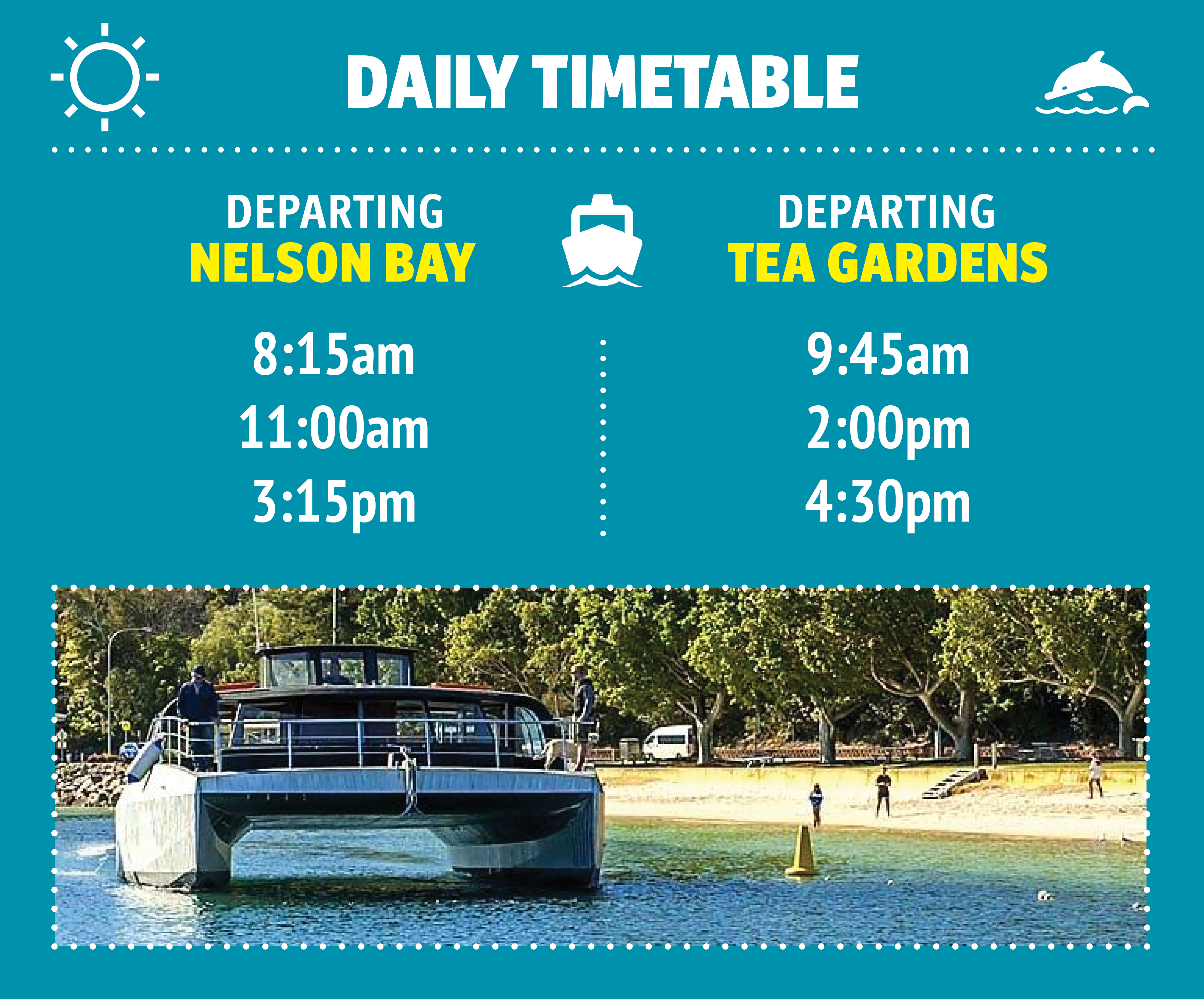 Daily timetable for Ferry to Tea Gardens